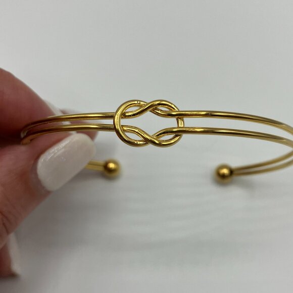 Gold Plated Love Knot Adjustable Cuff Bracelet With Gold Ball Accents - Picture 2 of 4